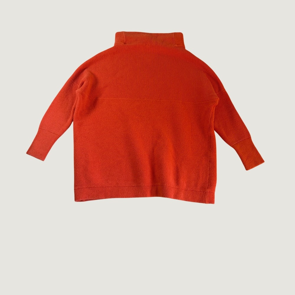 Free People Orange Mock Neck Oversized Cotton Blend Ribbed Knit Sweater - Picture 6 of 6
